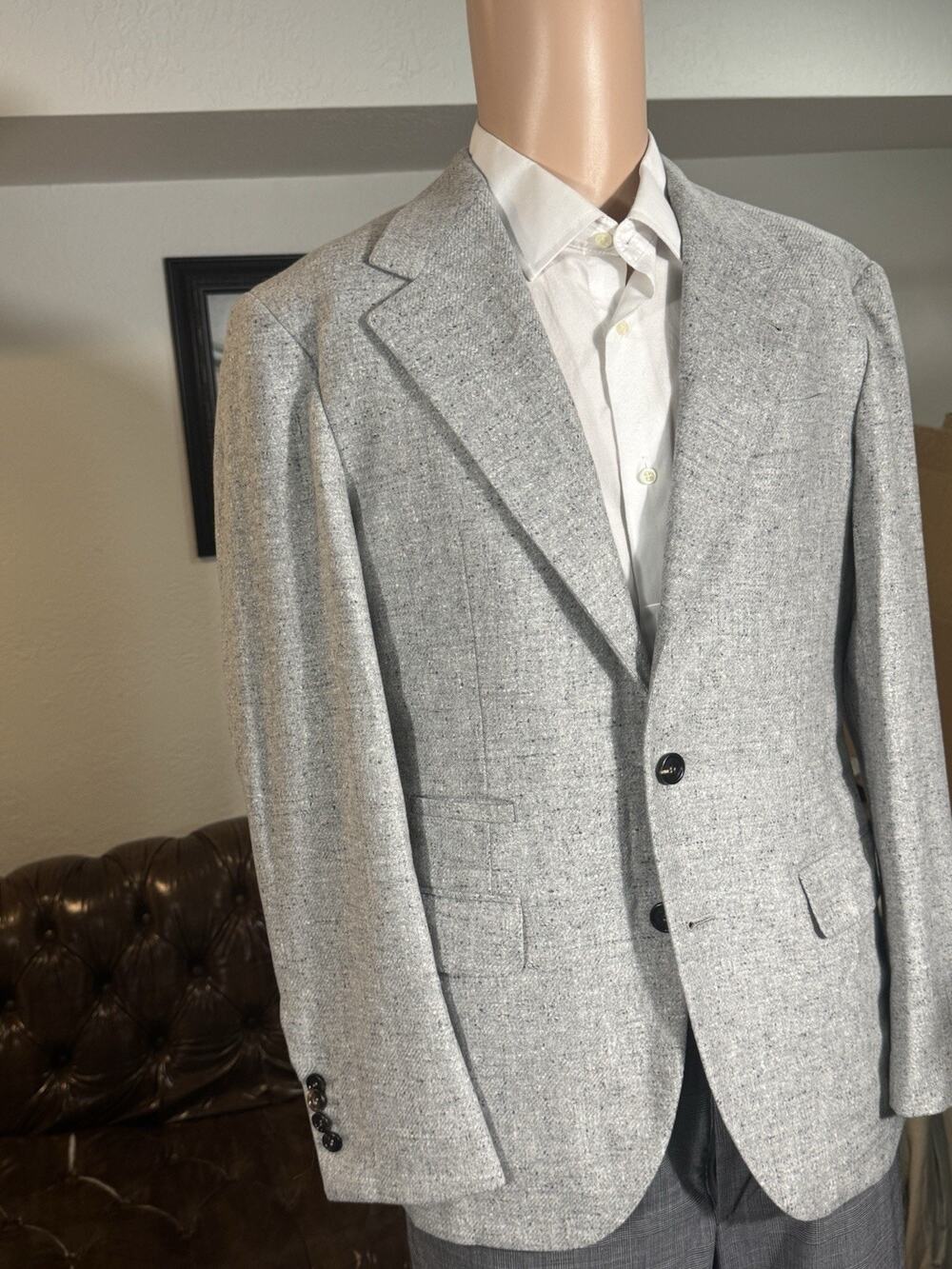 Brunello Cucinelli Light Gray Flannel Tweed Blazer 50 40R Wool Cashmere